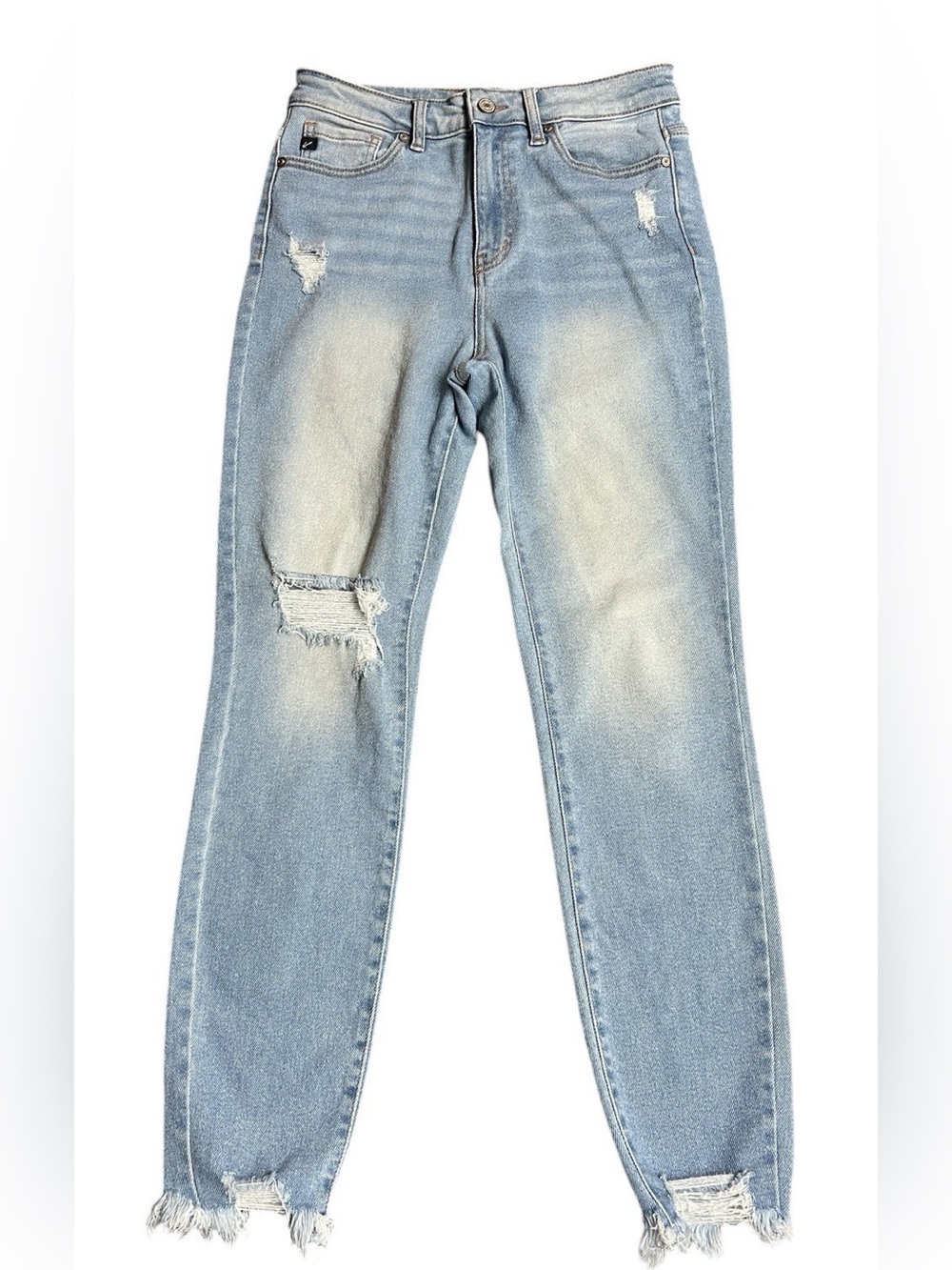 KanCan Women’s Distressed Frayed Hem Straight Crop Jeans Size 7/27